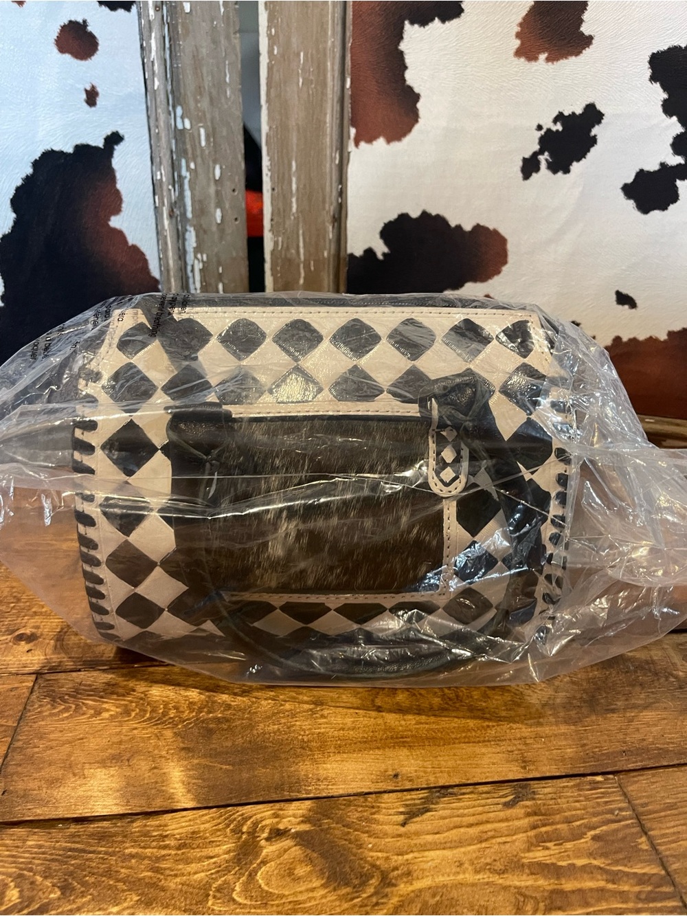 Black and White Diamond Leather Crossbody Bag